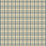 Scaled-out view of fabric in a squiggly check pattern in blue, green and gold on a light yellow field.