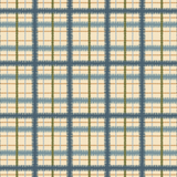 Detail of fabric in a squiggly check pattern in blue, green and gold on a light yellow field.