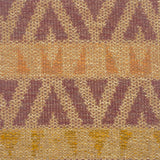 Flatweave rug in a playful geometric stripe design in yellow, coral and berry on a beige field