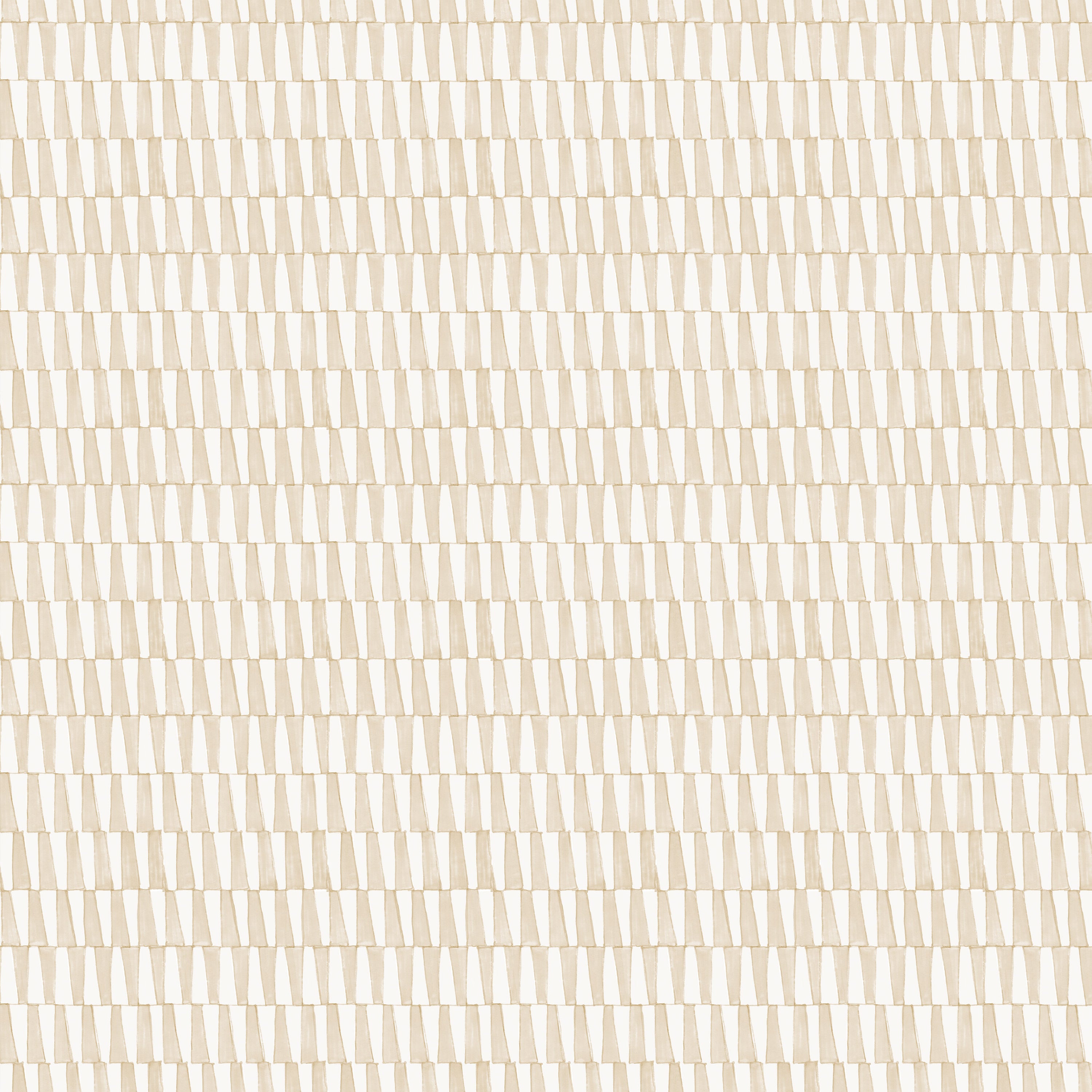 Detail of fabric in a playful triangular stripe print in white and light brown.