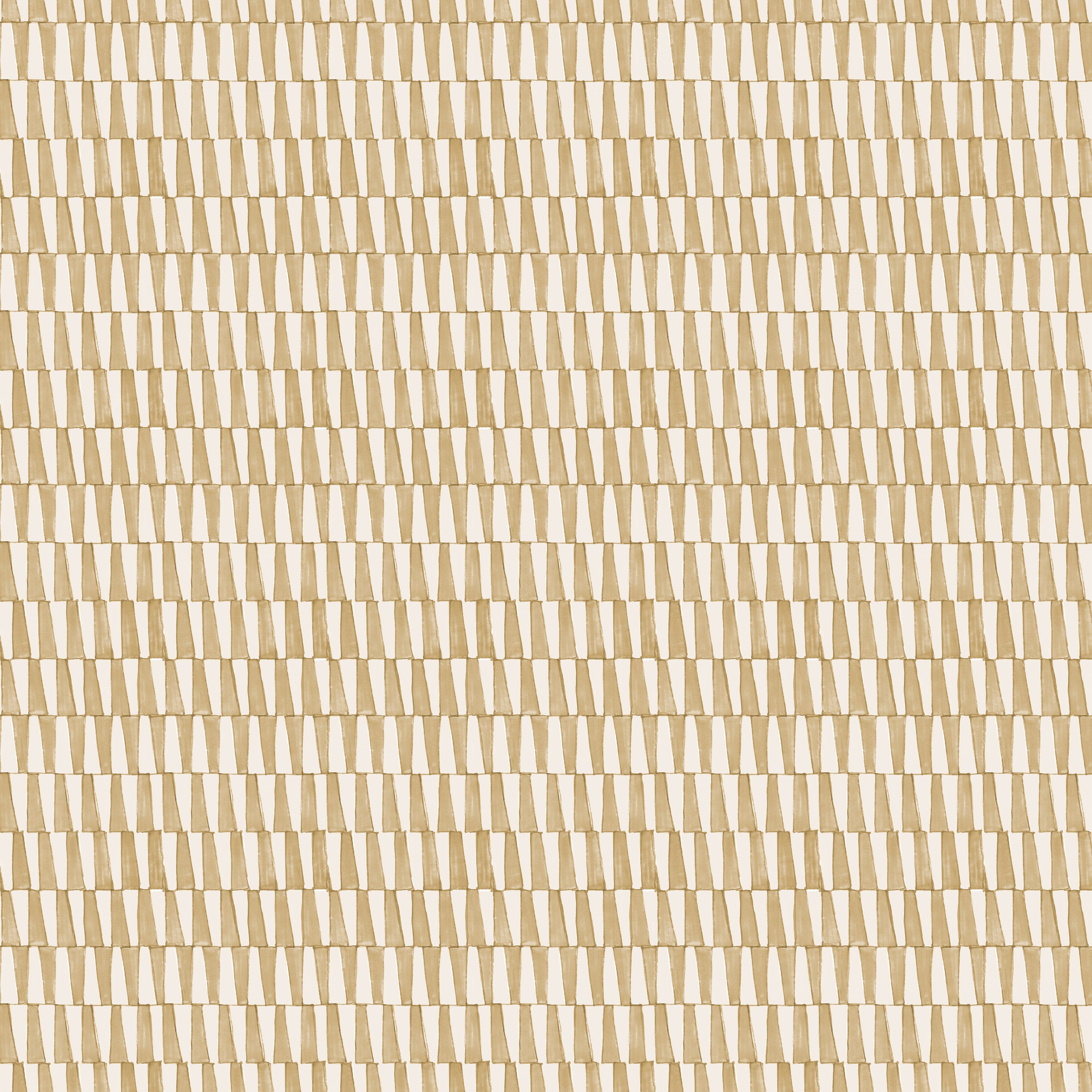 Detail of wallpaper in a playful triangular stripe print in tan and light brown.