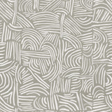 Detail of wallpaper in an abstract linear print in white on a sage field.