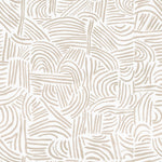 Detail of wallpaper in an abstract linear print in cream on a white field.