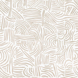 Detail of wallpaper in an abstract linear print in cream on a white field.
