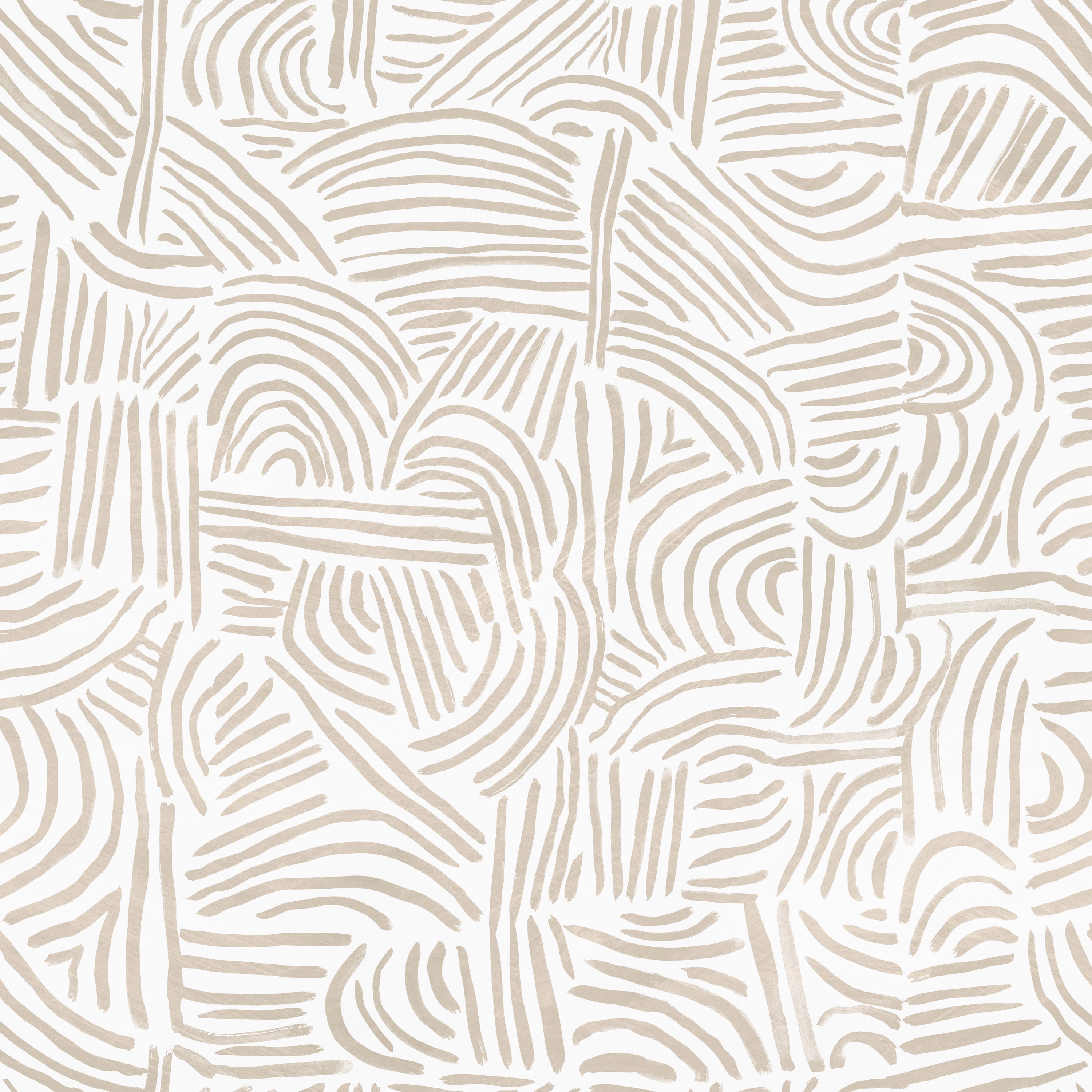 Detail of wallpaper in an abstract linear print in cream on a white field.