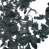 Detail of wallpaper in a watercolor floral print in mottled charcoal and blue on a white field.