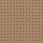 Embroidered fabric in a dashed basketweave design in tan with red accents.