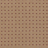 Embroidered fabric in a dashed basketweave design in tan with red accents.