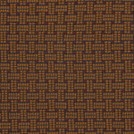 Embroidered fabric in a dashed basketweave design in caramel brown with red accents.