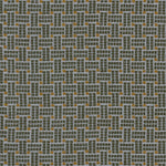 Embroidered fabric in a dashed basketweave design in sage green with yellow accents.
