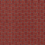 Embroidered fabric in a dashed basketweave design in red with blue accents.