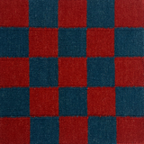 Flatwoven checkerboard rug in blue and red.