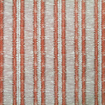 Detail of wallpaper in a dense tribal stripe pattern in shades of cream, red and brown.