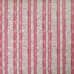 Detail of wallpaper in a dense tribal stripe pattern in shades of cream, red and pink.