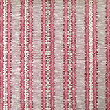 Detail of wallpaper in a dense tribal stripe pattern in shades of cream, red and pink.