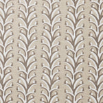 Fabric swatch with a horizontal striped pattern of curved branches topped with tiny fruits, in shades of tan, taupe and white.