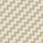 Detail of wallpaper in a playful zigzag stripe print in shades of brown, gray and white.