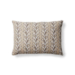 Rectangular throw pillow with a horizontal striped pattern of curved branches with tiny fruits, in shades of tan, cream and white.