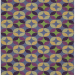 Full size Alhambra Rug in multi color yellow, green, magenta, purple and blue featuring a pattern of linked circles that create a star like lattice
