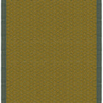 Full size Bucky Rug in citrine-jade, features a wide dark sage green border with a chartreuse colored lattice field  with a metallic sheen. 