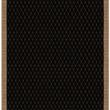 Full size Bucky Rug in jet-tan, features a wide taupe border with a black lattice field with a metallic sheen. 