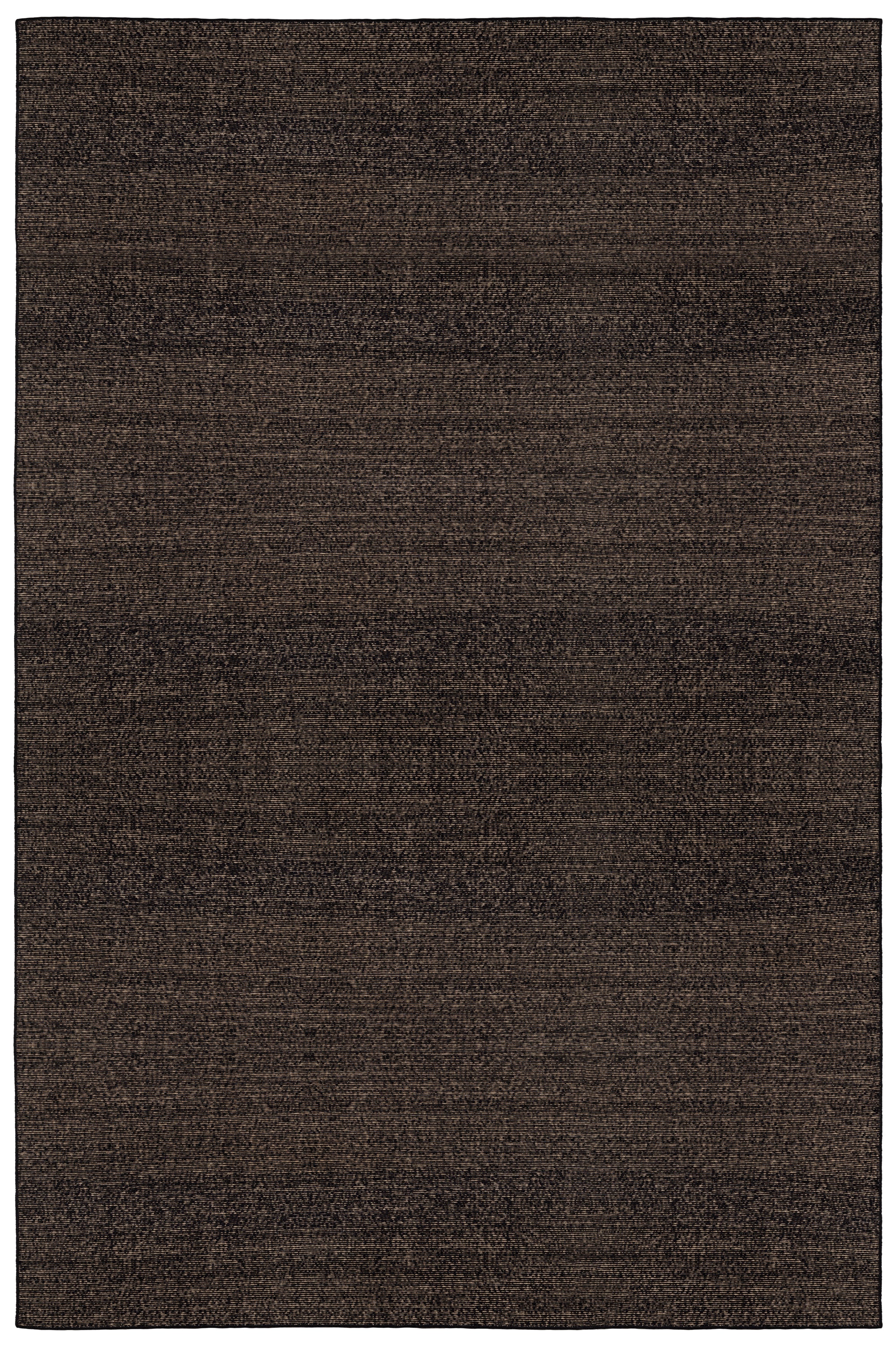 Full Size Penta Rug in Night Fall, a subtle striated pattern in black and taupe. 