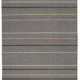 Full size Jasper Waffle Rug in Jet, widely spaced thin stripes of yellow, pink, black, acqua and white on a grey field. 