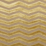 Detail of the Penta Chevron Rug in Lemon Topaz a lemon yellow chevron pattern on a taupe field with a wide solid border. 