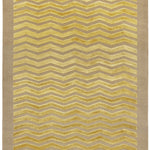 Full size Penta Chevron Rug in Lemon Topaz a lemon yellow chevron pattern on a taupe field with a wide solid border. 