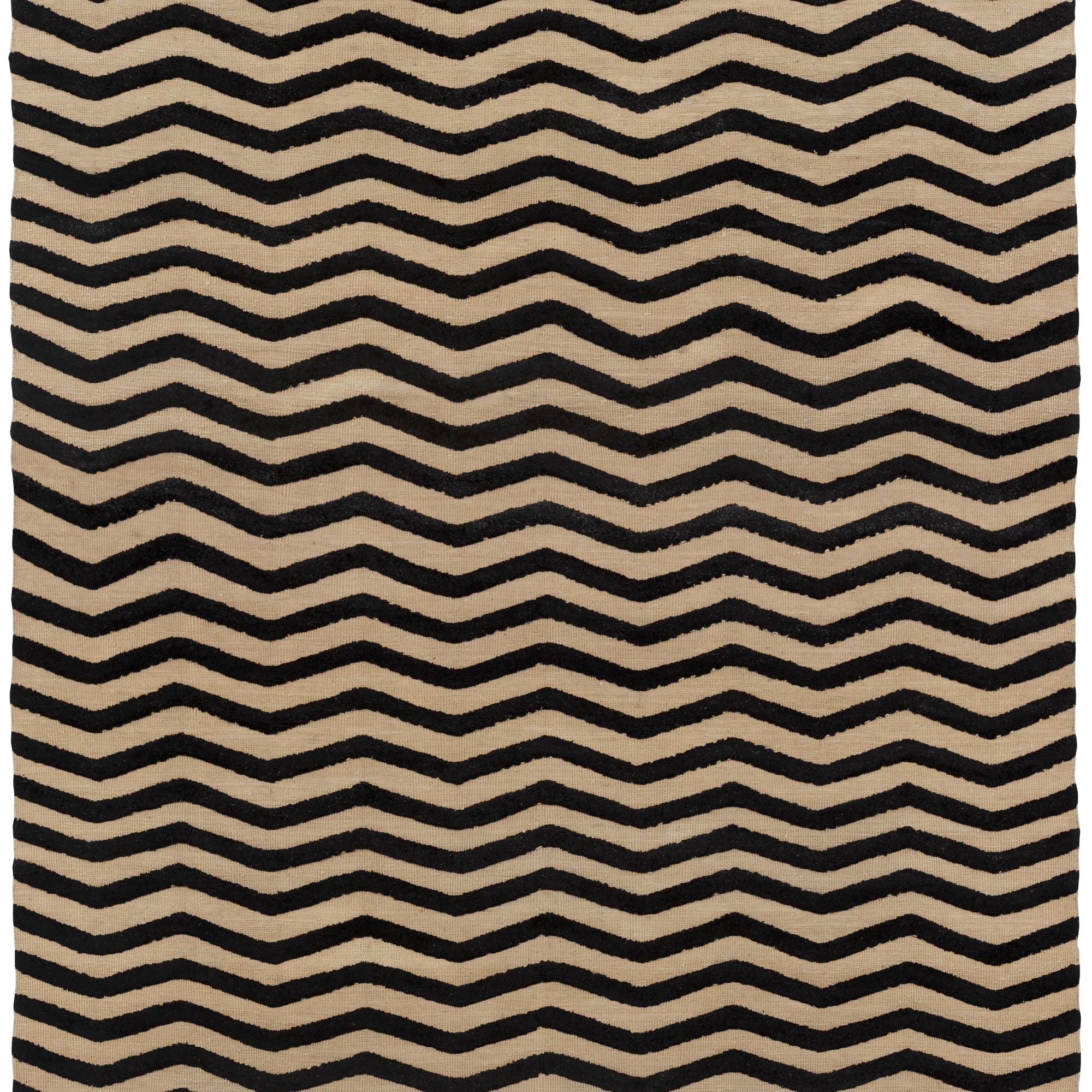 Full size Penta Chevron Rug in Onyx-Ivory a black and white chevron pattern. 