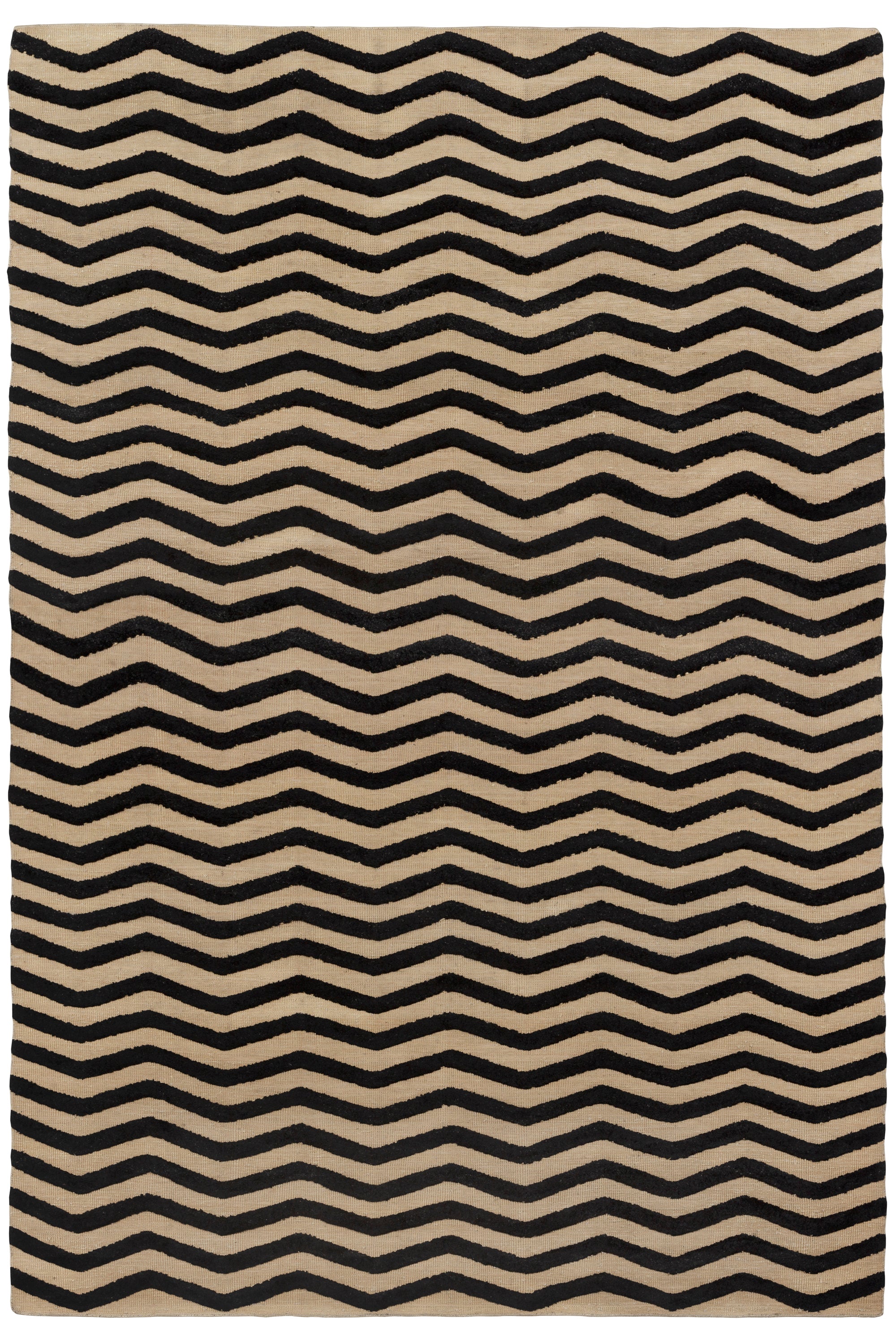 Full size Penta Chevron Rug in Onyx-Ivory a black and white chevron pattern. 