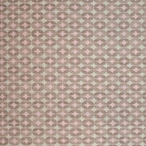Petite Alhambra Rug featuring a pattern of linked circles that create a star like lattice in ivory and pink on a taupe field. 
