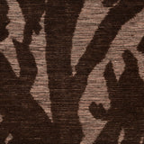 Detail of Capri Rug with a large abstract design shades of brown over varied stried lighter color background