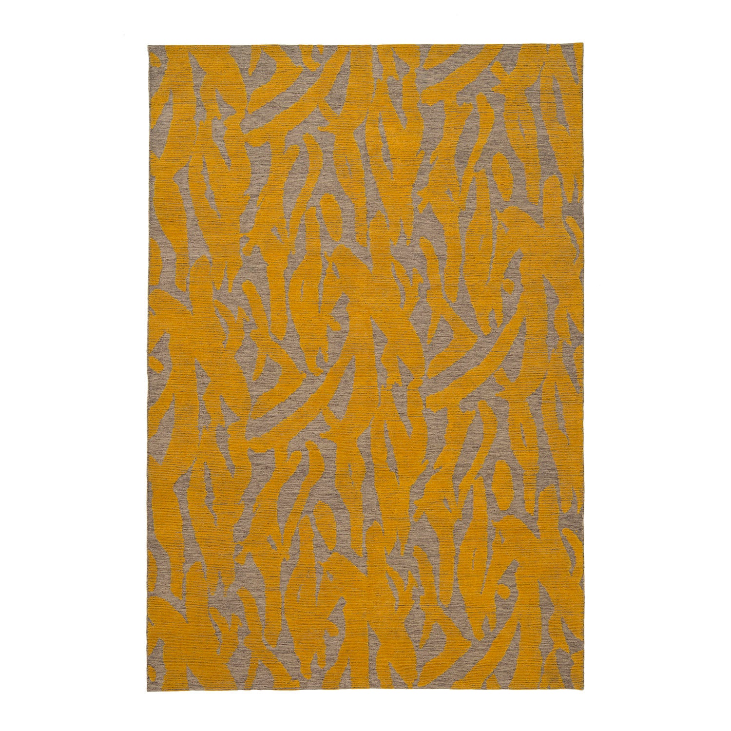 Capri Rug with a large abstract design shades of yellow over varied stried lighter neutral color background