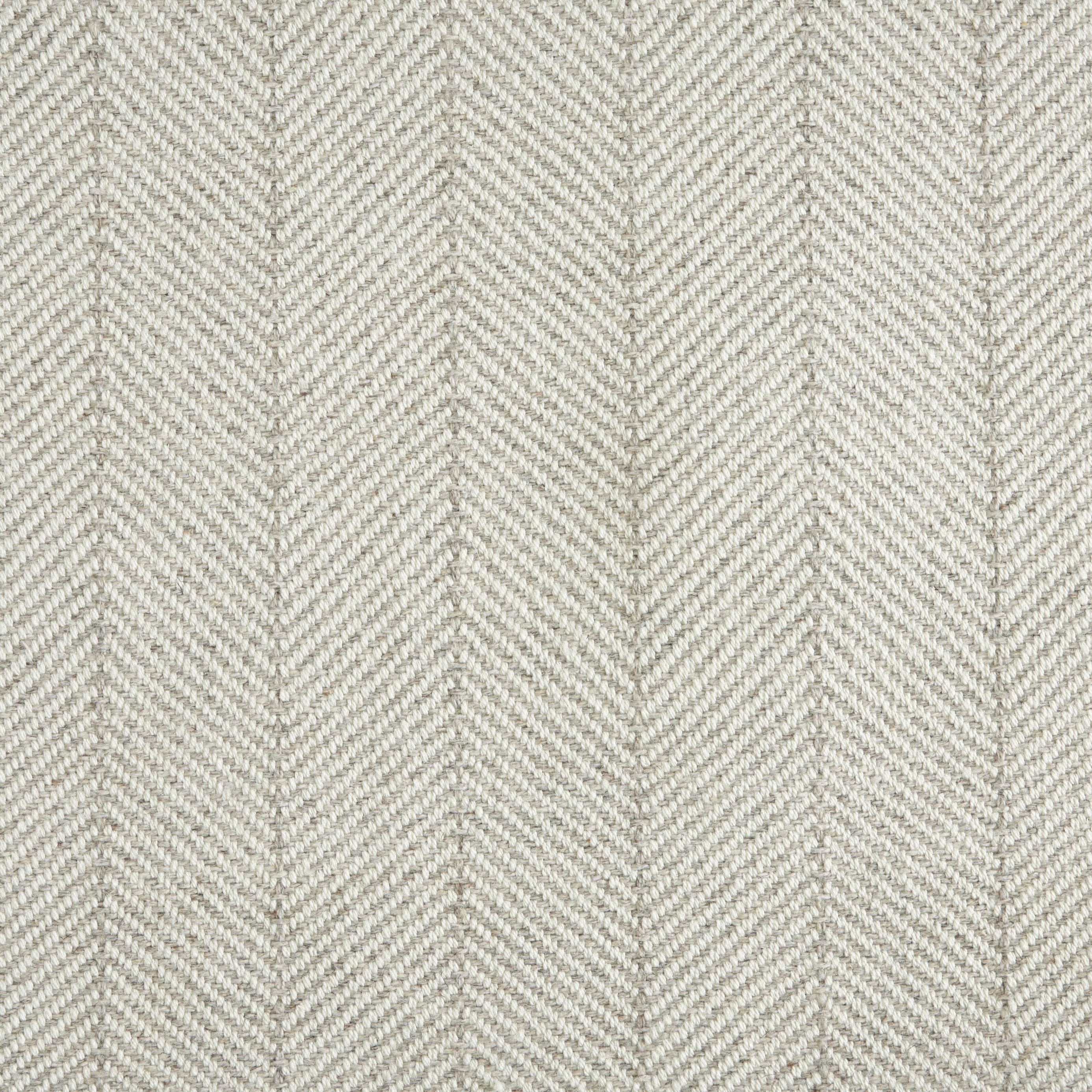 Wool-polysilk broadloom carpet swatch in a chevron stripe pattern in cream and gray.