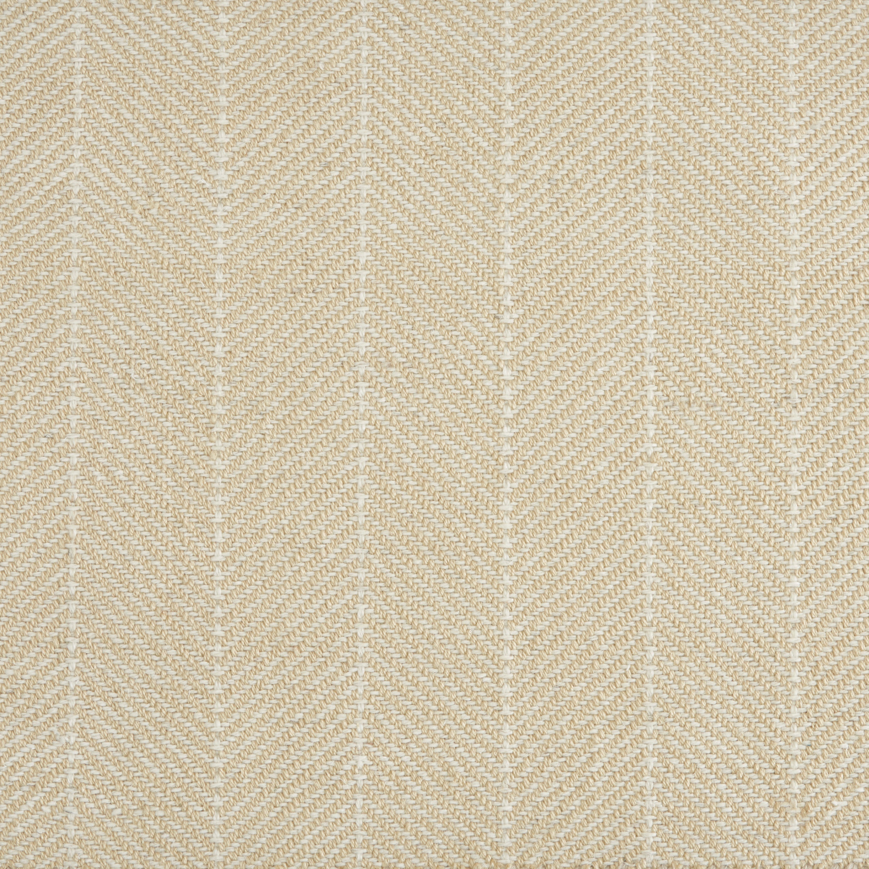 Wool-polysilk broadloom carpet swatch in a chevron stripe pattern in cream and gold.