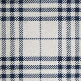 Wool broadloom carpet swatch in a navy and cream plaid pattern.