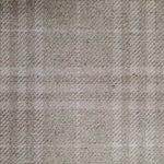 Wool broadloom carpet swatch in a subtle tan and cream plaid pattern.