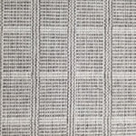 Wool broadloom carpet swatch in a plaid print in shades of gray and white.