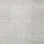 Wool broadloom carpet swatch in a plaid print in shades of light gray and cream.
