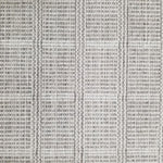 Wool broadloom carpet swatch in a plaid print in shades of gray and cream.