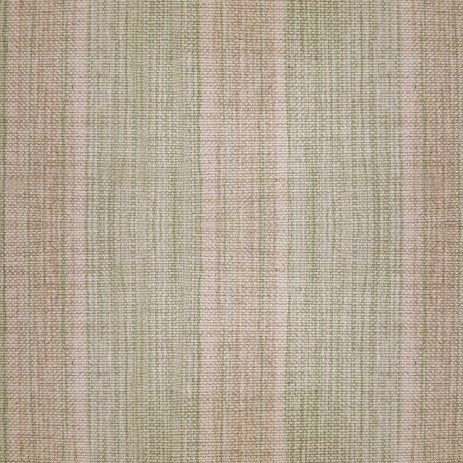 Linen broadloom carpet swatch in a woven stripe pattern in light green and sand.
