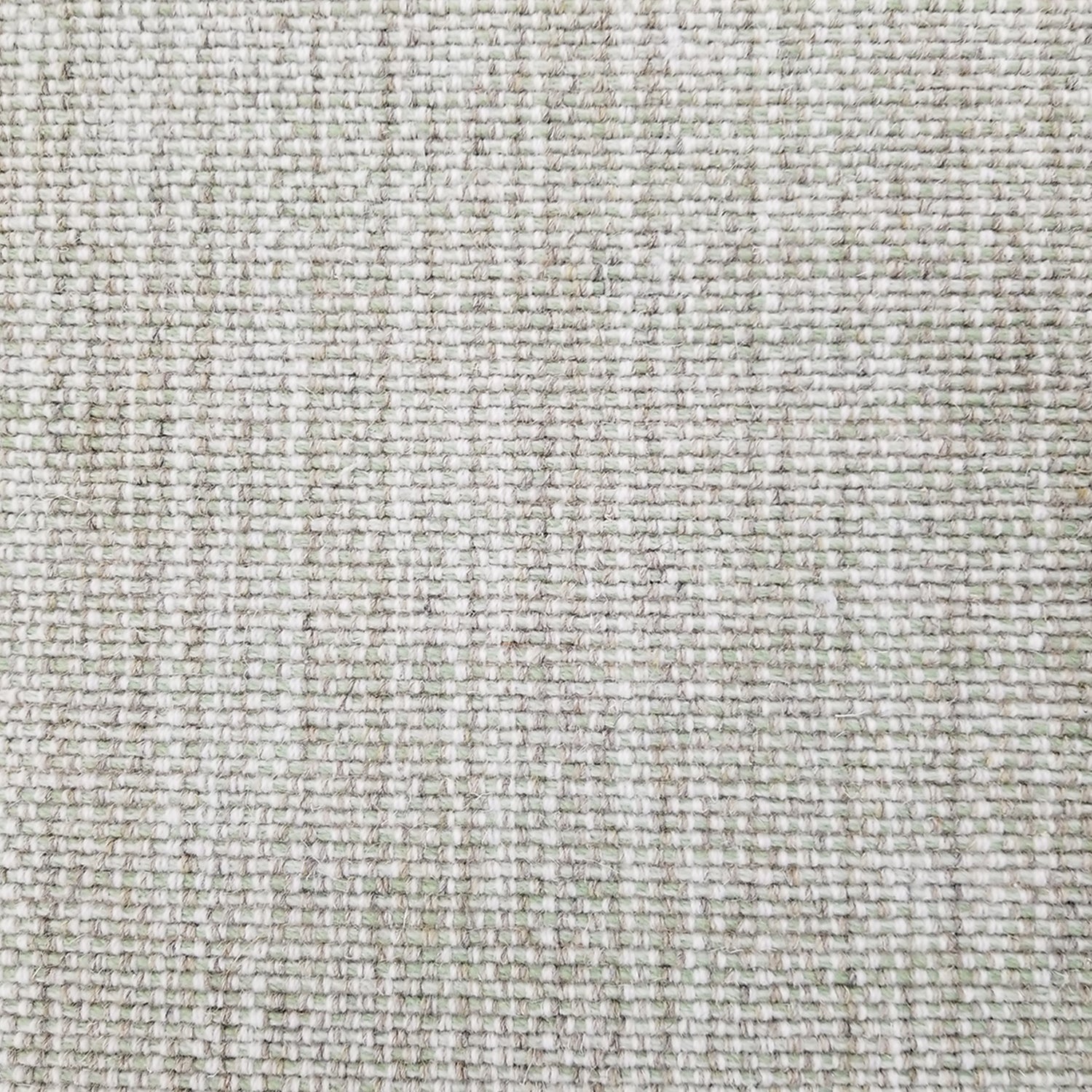 Wool broadloom carpet swatch in a checked woven pattern in gray-green and cream.
