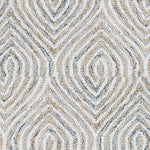 Wool broadloom carpet swatch in a painterly diamond pattern in white, tan and blue.