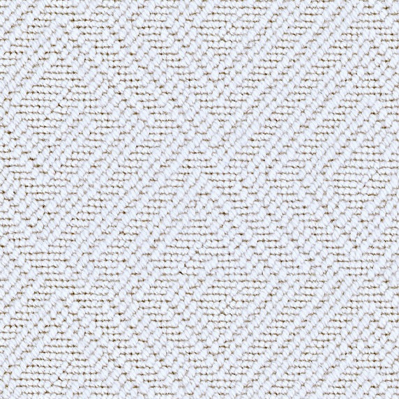 Wool broadloom carpet swatch in a geometric diamond print in white.