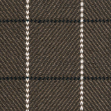 Outdoor broadloom carpet swatch in a plaid weave in shades of white, brown, and charcoal.