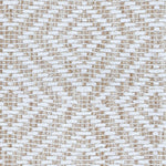 Wool broadloom carpet swatch in a woven geometric diamond print in tan and cream.