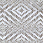 Wool broadloom carpet swatch in a woven geometric diamond print in brown and cream.