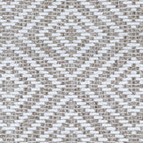 Wool broadloom carpet swatch in a woven geometric diamond print in brown and cream.
