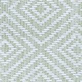 Wool broadloom carpet swatch in a woven geometric diamond print in sage and cream.